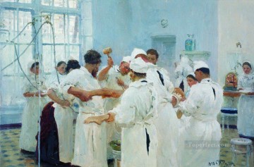 three women at the table by the lamp Painting - the surgeon e pavlov in the operating theater 1888 Ilya Repin